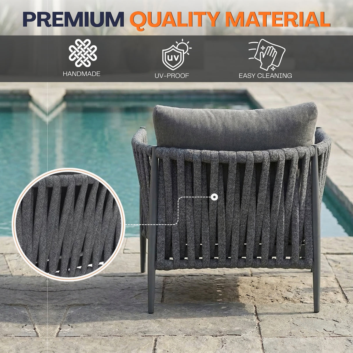 Outdoor Rope 5-Seater Sofa Set With Glass Top Table