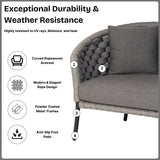 Outdoor Grey Rope 4 Piece Patio Sofa Set with Dark Grey Cushions