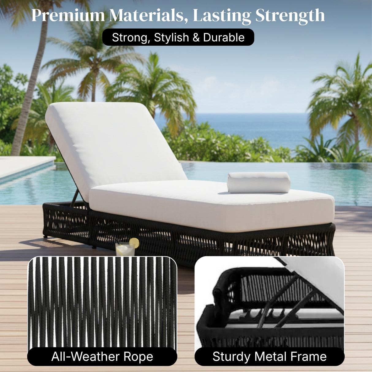 Outdoor All-Weather Rope Lounger Set of 2 (Black & White)