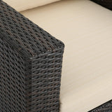 7-Piece Rattan Sectional Sofa Set (Dark Brown/Cream)
