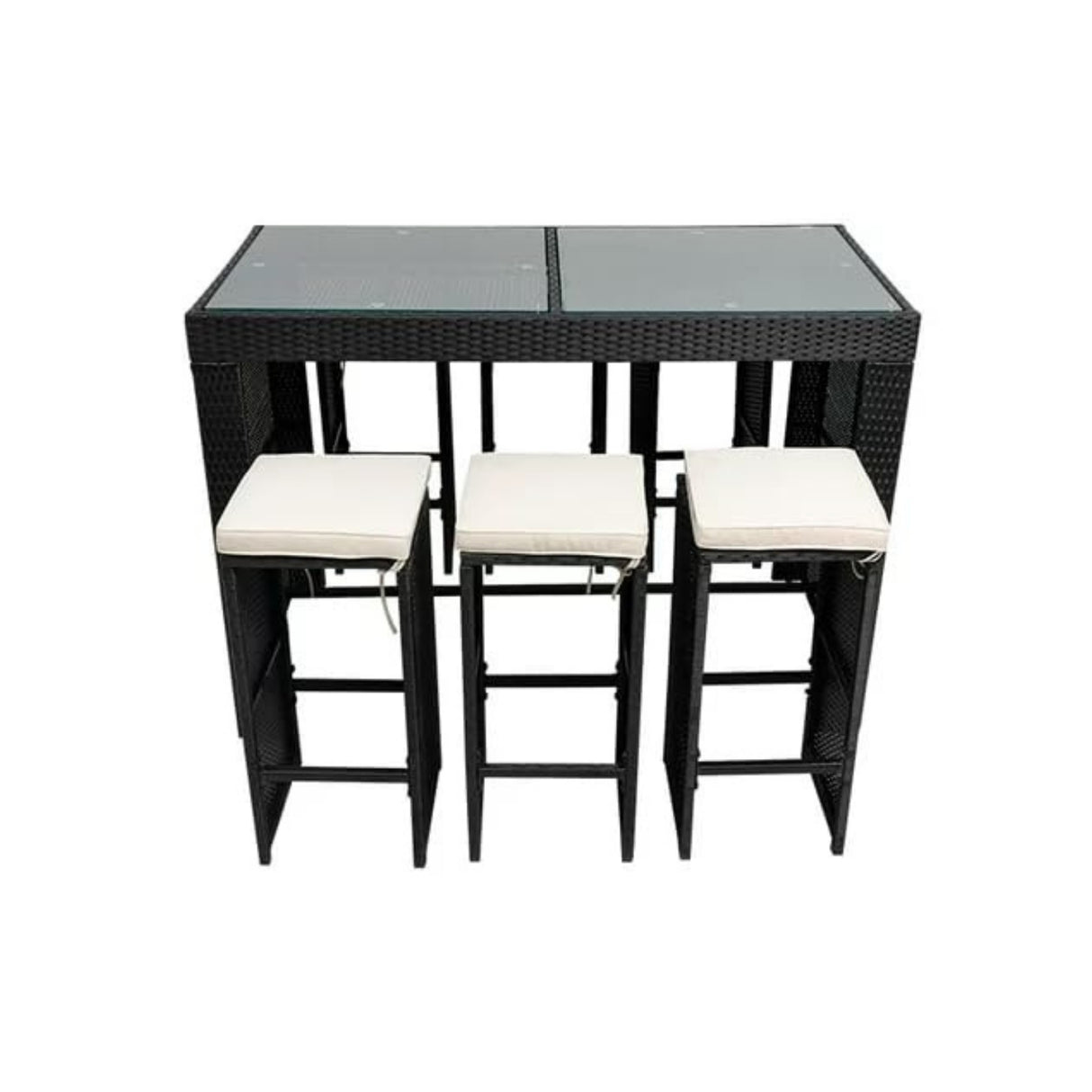 7-Piece Outdoor Rattan Wicker Bar Set with Glass Top Table