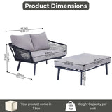 2-Piece Outdoor Rope Loveseat Sofa With Ottoman