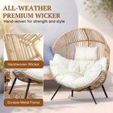 Outdoor Wicker Egg Chair with Plush Cushions (Beige & Off-White)