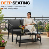 4-Piece Outdoor Rope Sofa Set With Glass Top Table