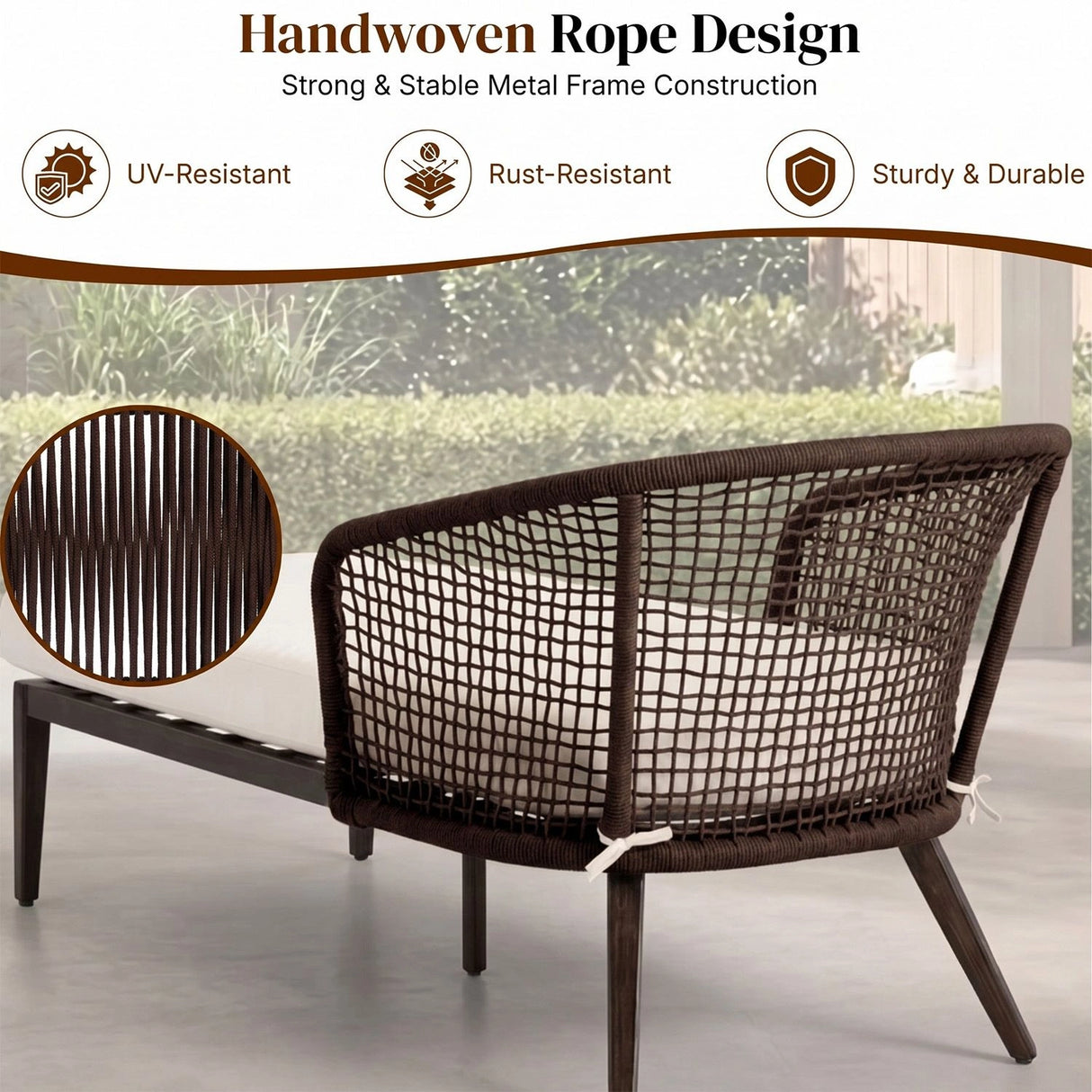 Outdoor Single Seater Patio Daybed with Handwoven Rope