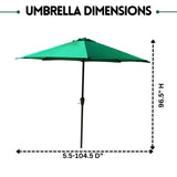 9ft Green Color Outdoor Patio Umbrella with Centre Pole