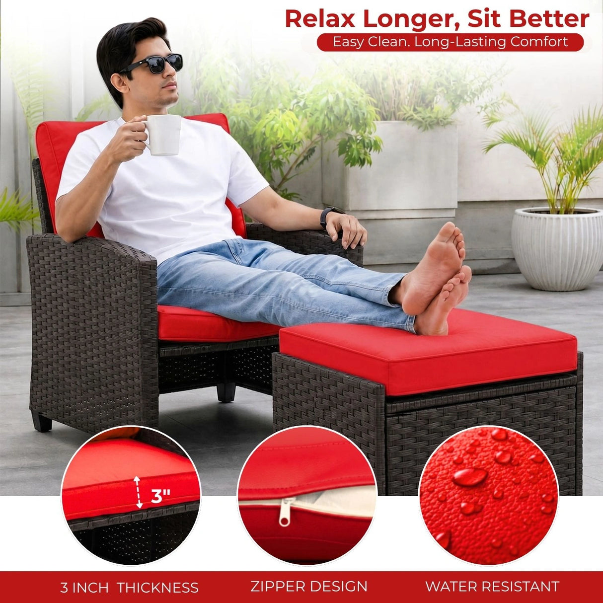 5 Piece Outdoor Patio Wicker Furniture Set