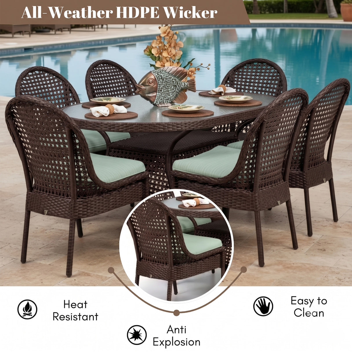 Outdoor All-Weather Resistant Rattan Wicker 7-Piece Dining Set