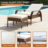 Outdoor Wicker 2 Piece Patio Armchair Recliner with Ottoman