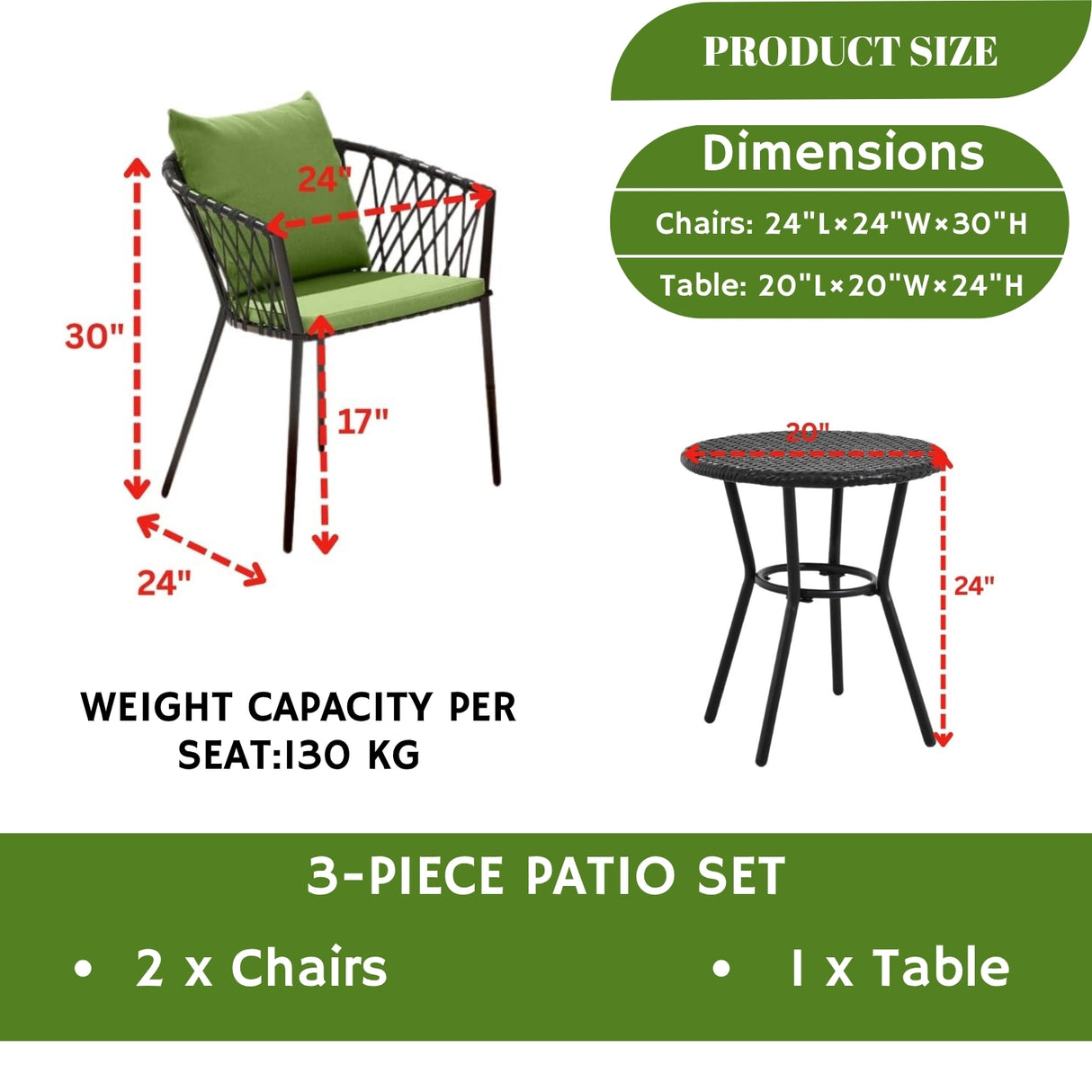 Outdoor Rope 3- Piece Patio Set