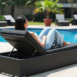 Outdoor All-Weather Rattan Wicker Lounger (Black)
