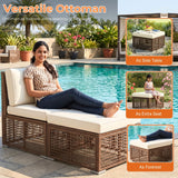 Outdoor Rattan Wicker Patio Conversation Furniture Set (Dark Brown & Cream)
