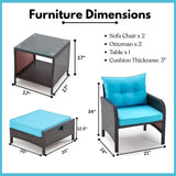 Outdoor 5 Piece Patio Wicker Furniture Set