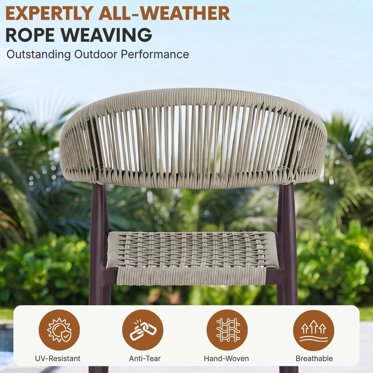 2-Piece Outdoor Rope Patio Dining Chairs