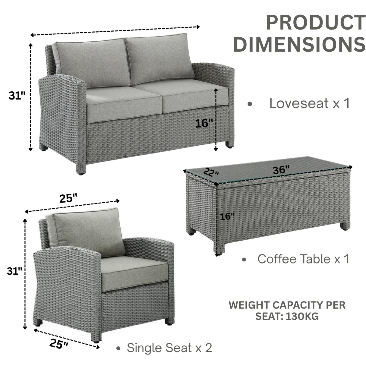 4 Pieces Patio Furniture Set, Outdoor Sectional Sofa