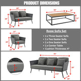 4 Piece Outdoor Rope Sofa Set with Wooden Top Table
