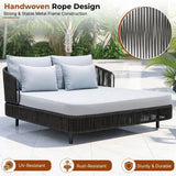 Outdoor Grey Rope Patio Daybed with Comfortable White Cushion