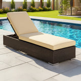 Outdoor All-Weather Rattan Wicker Lounger (Dark Brown & Cream)