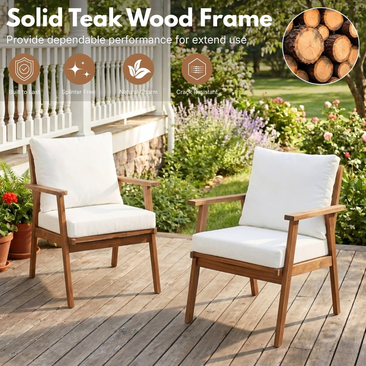 Outdoor Teak Wood 4-Piece Sofa Set with Slatted Center Table