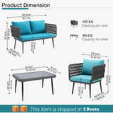 Outdoor Rope 4 Seater Conversation Furniture Set (Grey & Sky-Blue)