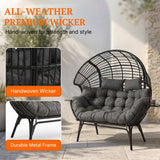 Outdoor Wicker Double Seater Egg Chair with Dual Cup Holders (Black & Dark Grey)