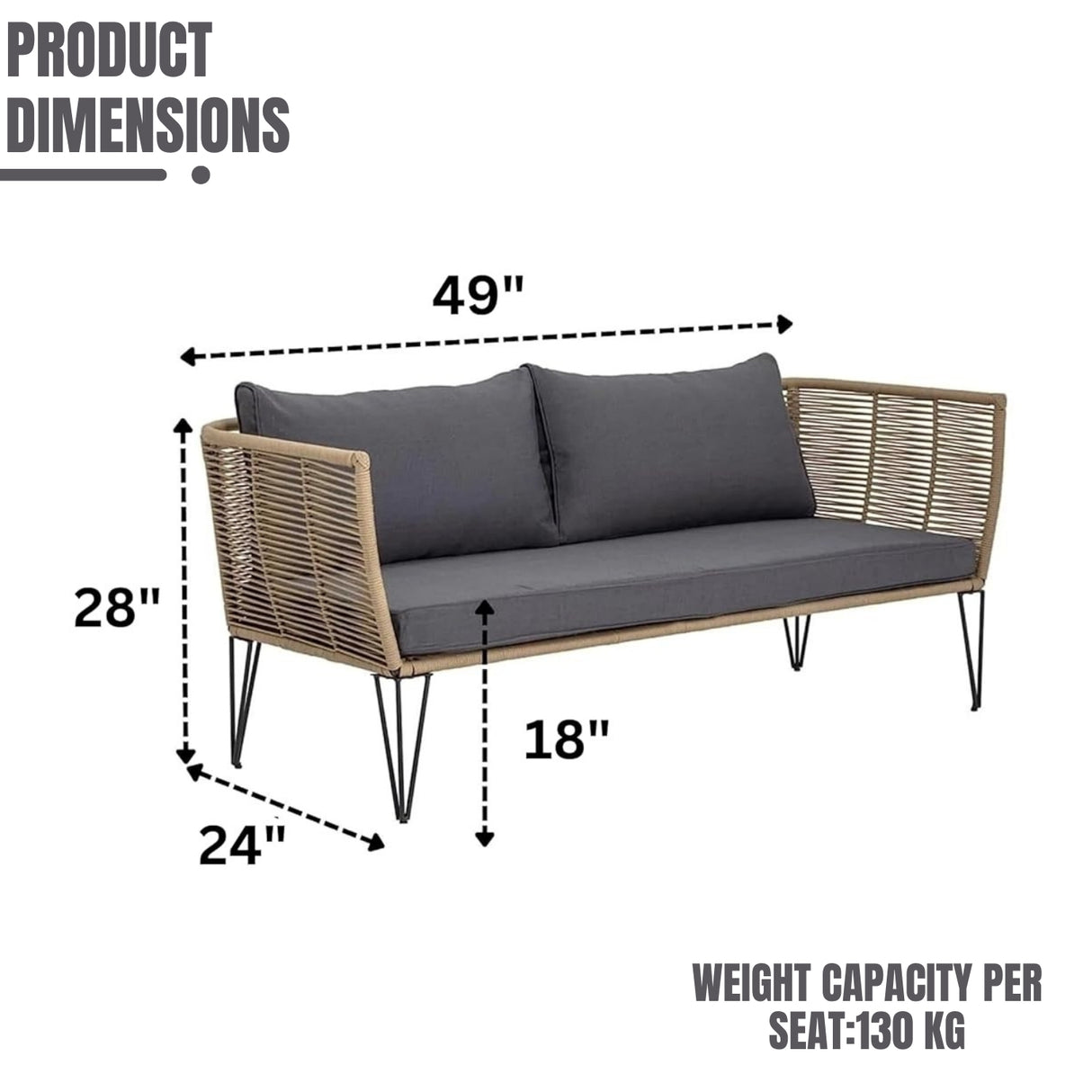 1-Piece Outdoor Rope Loveseat Sofa