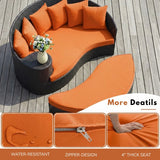 Outdoor Rattan Wicker Daybed (Dark Brown & Orange)