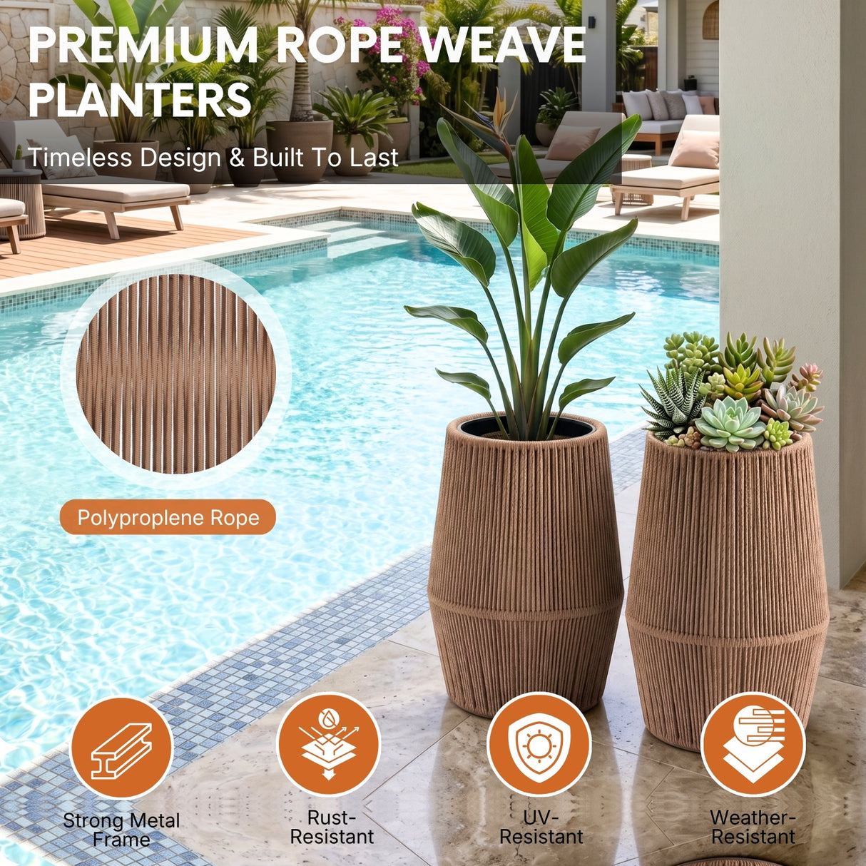 Outdoor Rope Planter Set of 2 (Beige)