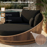 Modern Curved Patio Outdoor Rope Daybed (Beige & Black)