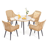 5-Piece Outdoor Patio Dining Set with Rattan Chairs & Glass Top Table