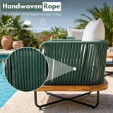 Premium All-Weather Outdoor Rope Sofa Chairs Set (Green & Off-White)