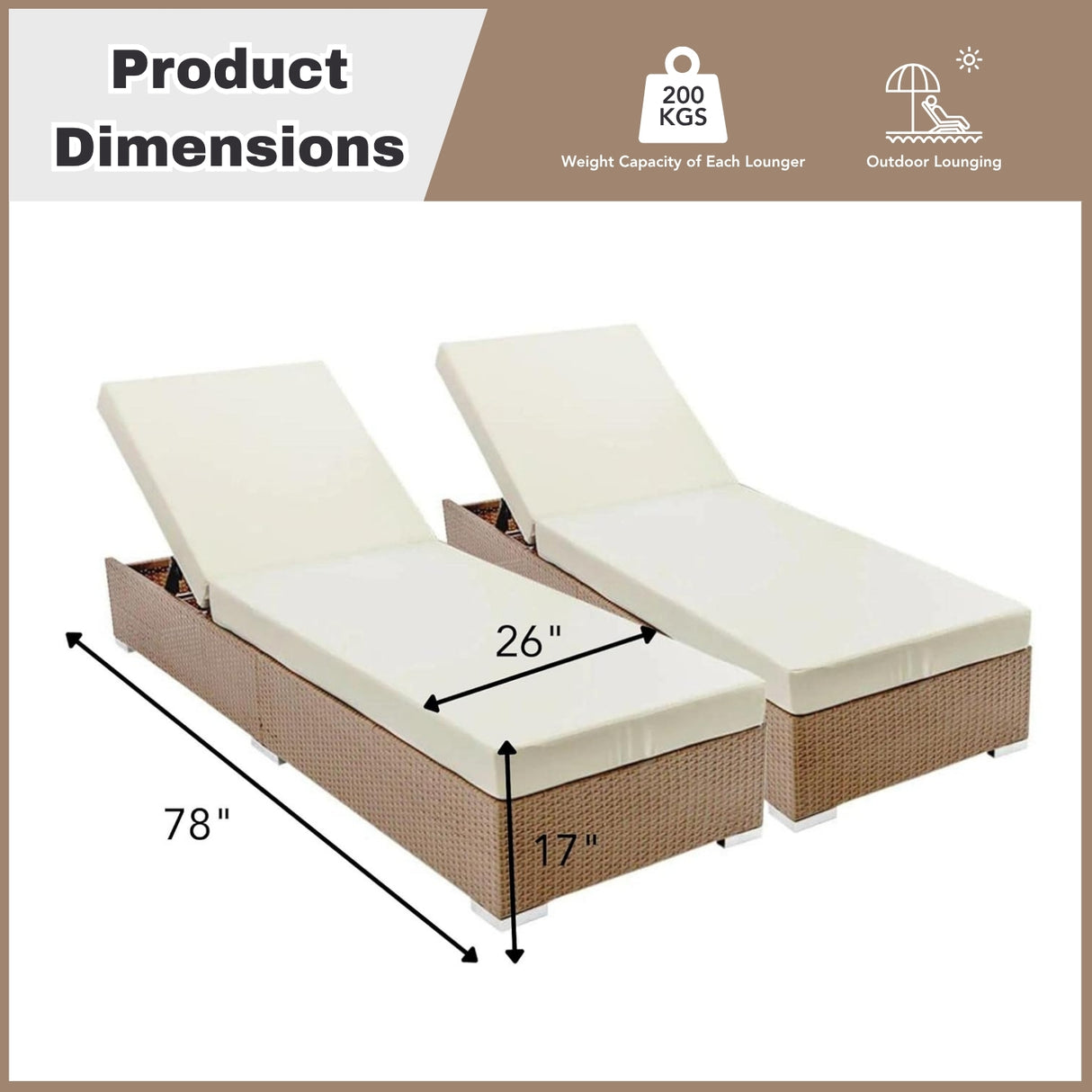 Outdoor 2-Piece Chaise Lounge Chair with Adjustable Settings and Cushions