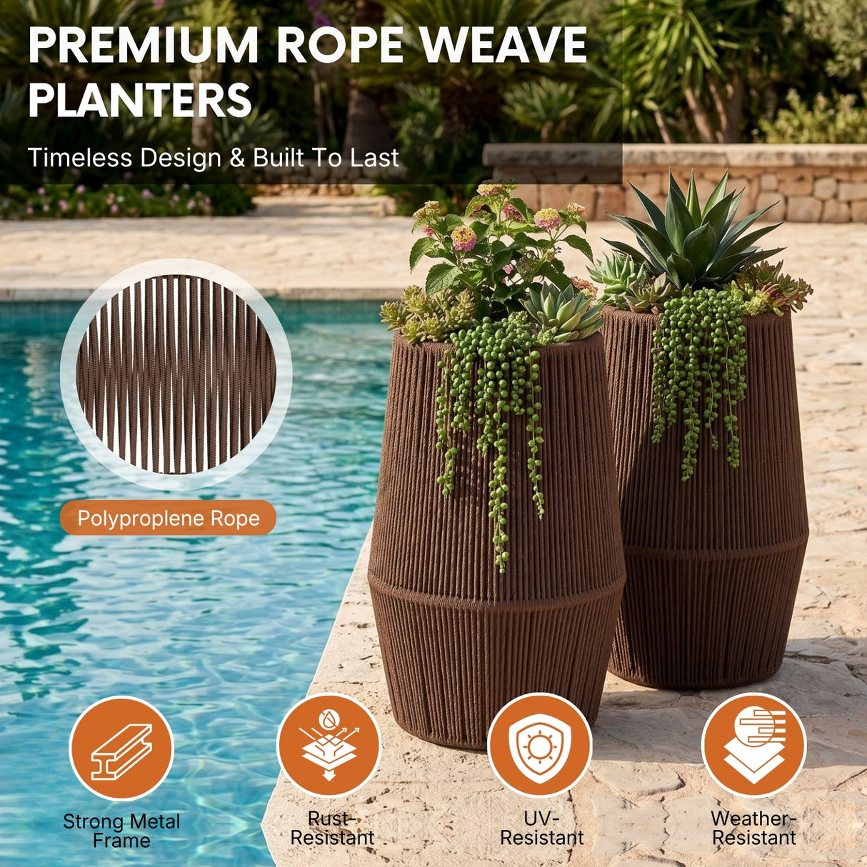 Outdoor Rope Planter Set of 2 (Brown)