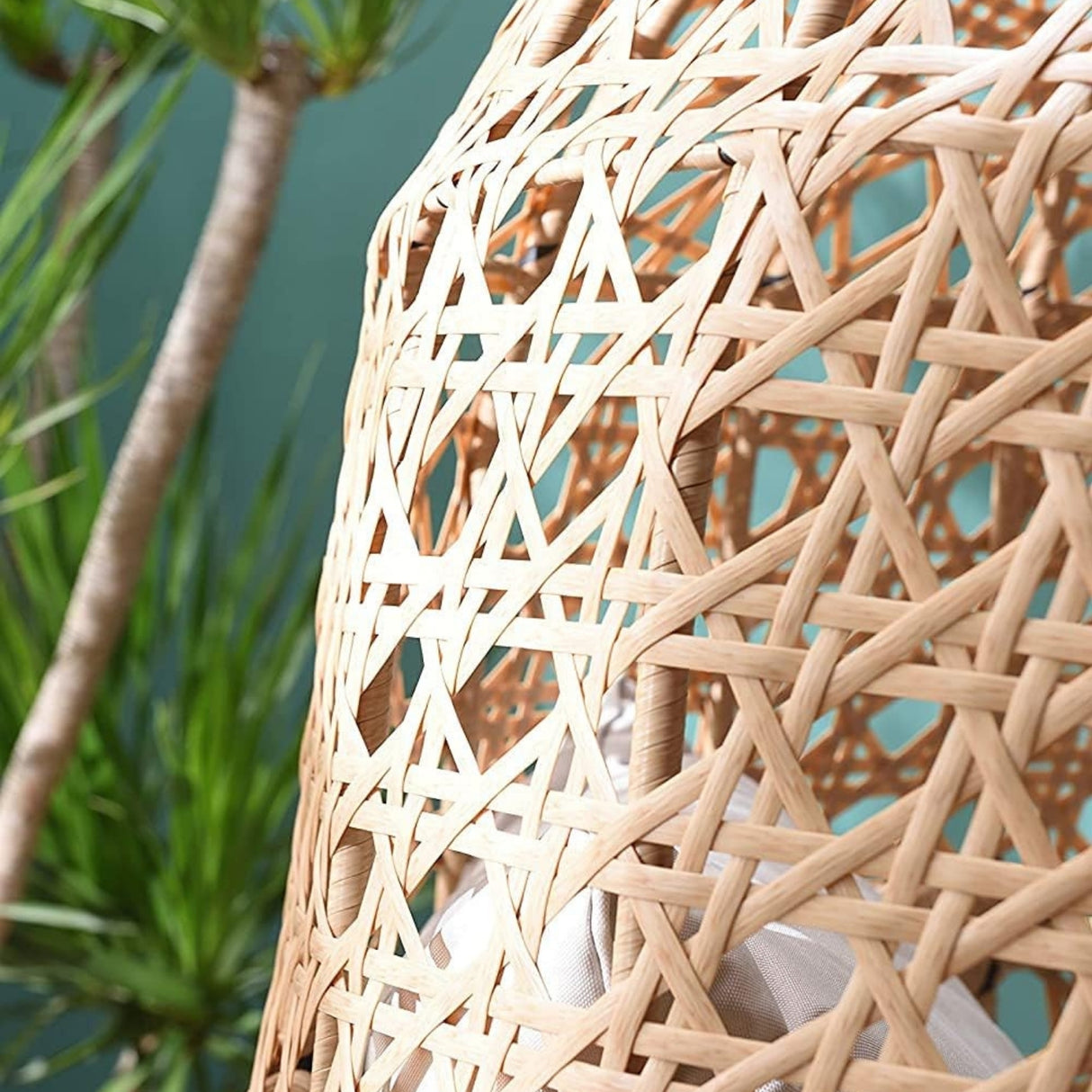 Outdoor Beige Rattan Wicker Cocoon Chair