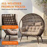 Outdoor Rattan Wicker Double Seater Egg Chair (Dark Brown & Cream)