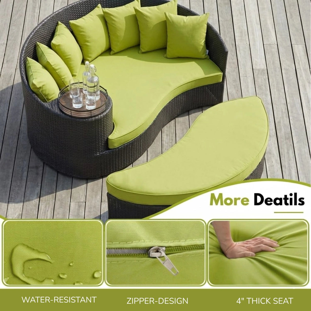 Outdoor Rattan Wicker Daybed (Dark Brown & Green)