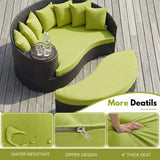 Outdoor Rattan Wicker Daybed (Dark Brown & Green)