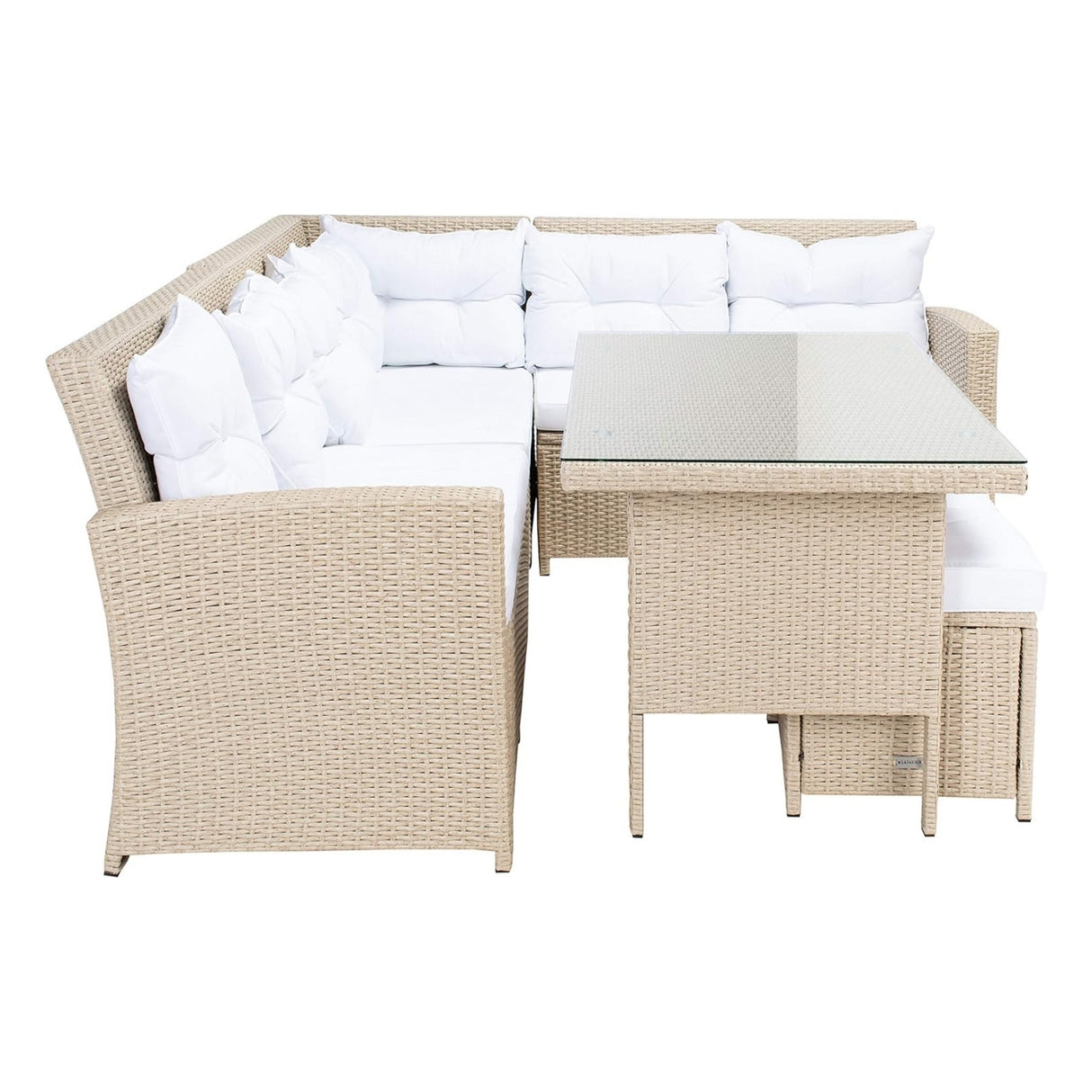 5-Piece Wicker Patio Conversation Set (Beige/White)