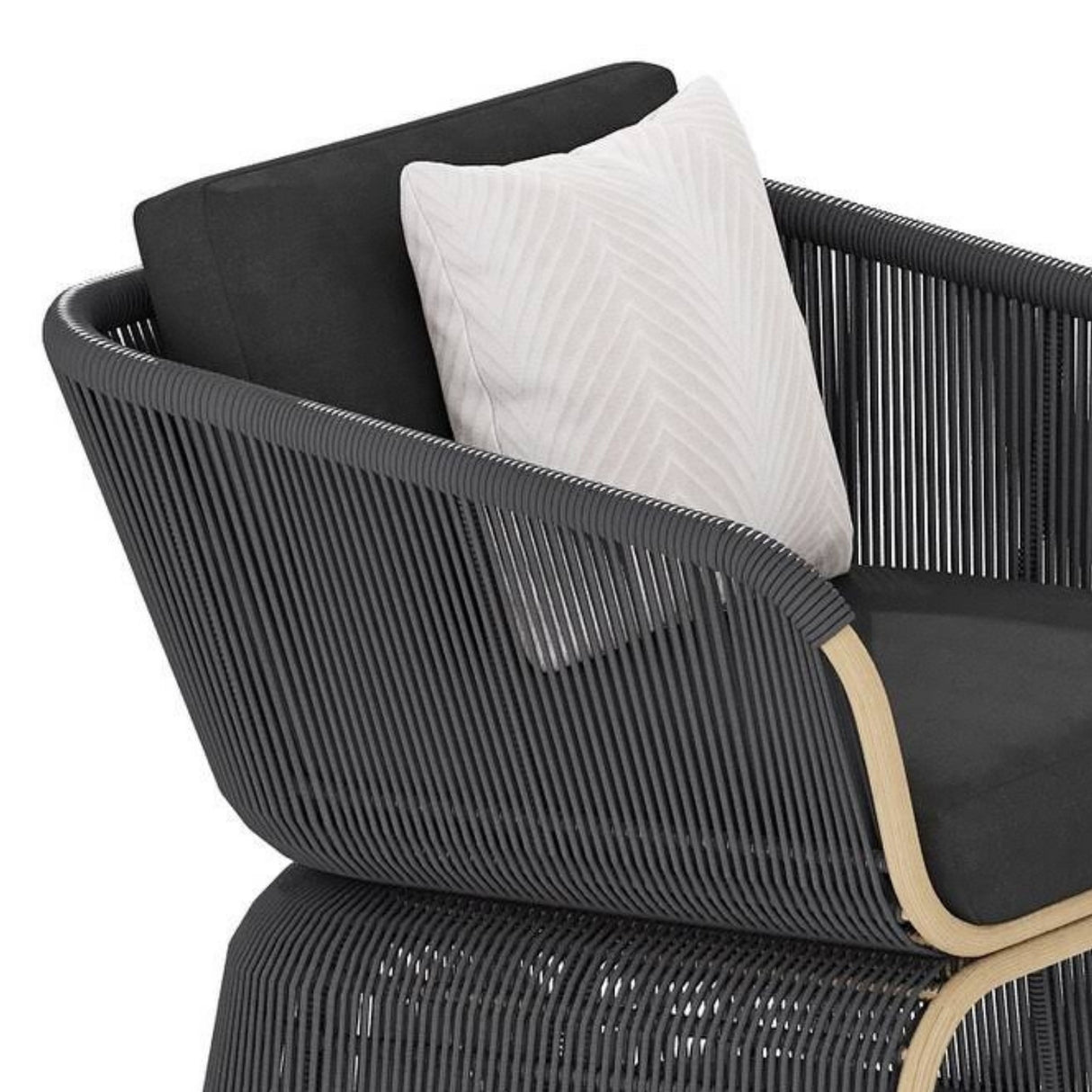 Outdoor Braided Rope Sofa Set With 2-Tier Glass Top Table