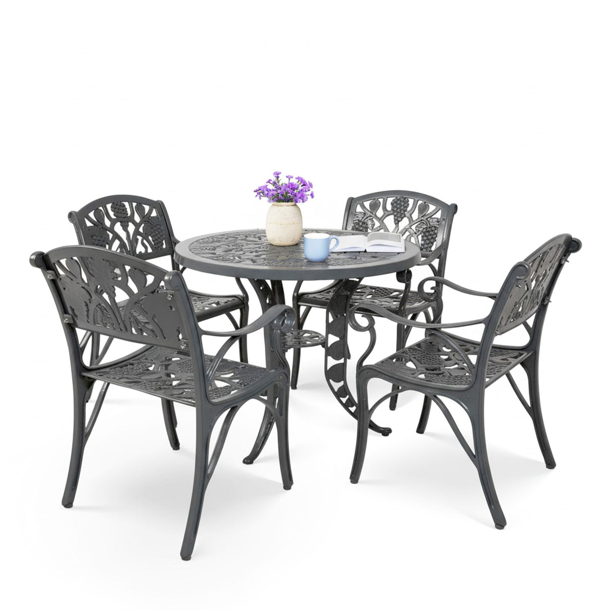 Outdoor Cast Aluminium 5-Piece Patio Bistro Set (Grey)