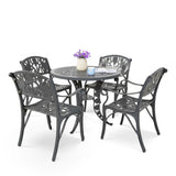 Outdoor Cast Aluminium 5-Piece Patio Bistro Set (Grey)