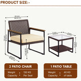 Outdoor 3-Piece Wicker Patio Set(Dark Brown & Cream)
