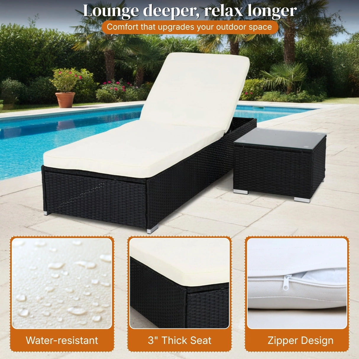 Outdoor Wicker Lounge Chair With Side Table