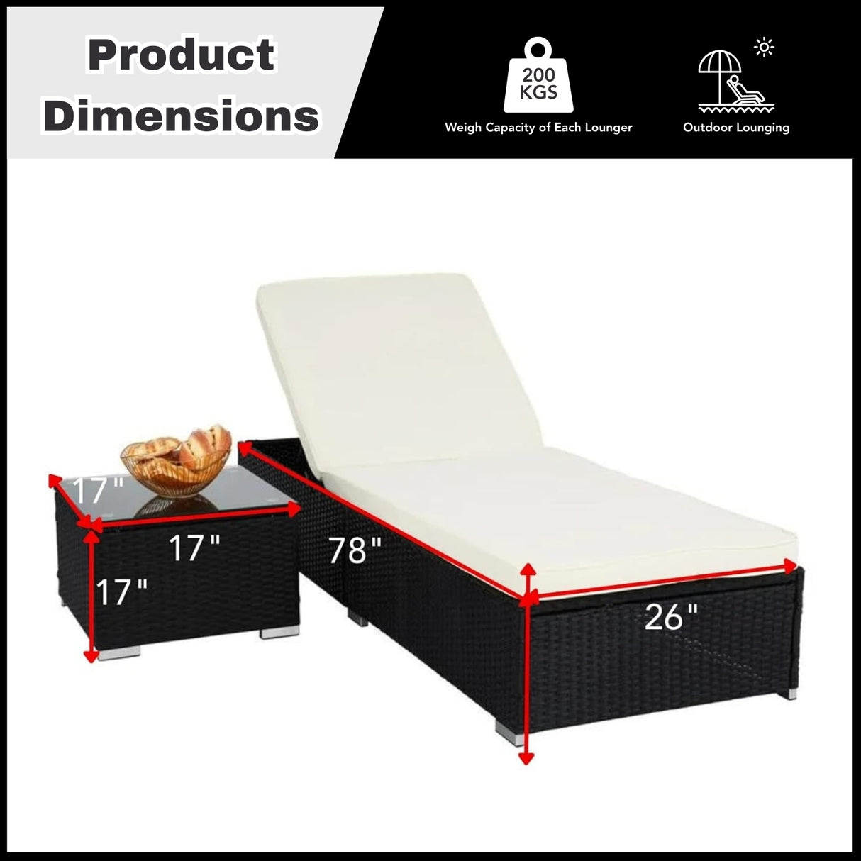 Outdoor Wicker Lounge Chairs Set of 2 With Side Table