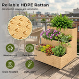 Outdoor 3-Tier Wicker Raised Planter Stand (Beige)