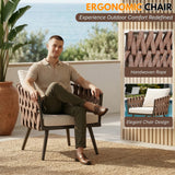 4-Piece Outdoor Rope Sofa Set With Glass Top Table (Brown & Off-White)