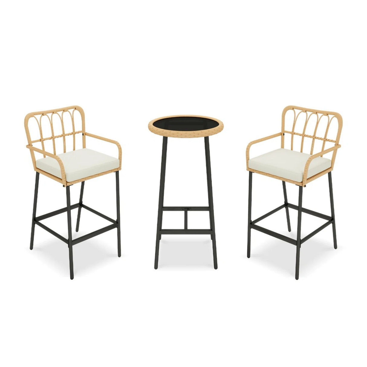 Outdoor Rattan Wicker Bar Set with Round Table