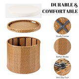 Round Wicker Ottoman for Patio & Backyard