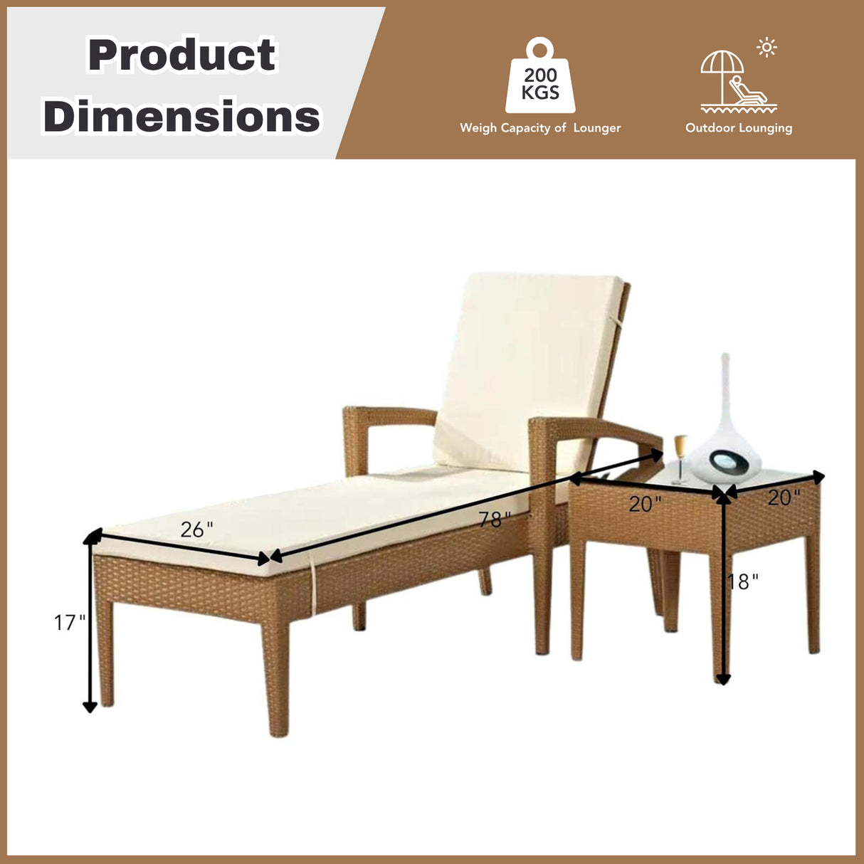 Outdoor Wicker Lounge Chair With Side Table