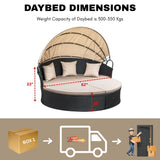 Outdoor Round Canopy Daybed Wicker Patio Furniture Set with Cushions